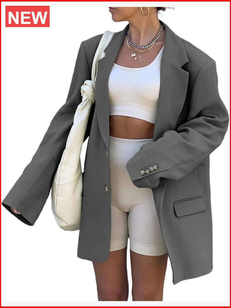 Polyester Spandex Lapel Blazer Long Sleeve Open Front Work Office